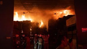Momen Api Ludeskan Gudang Triplek di Pondok Bambu