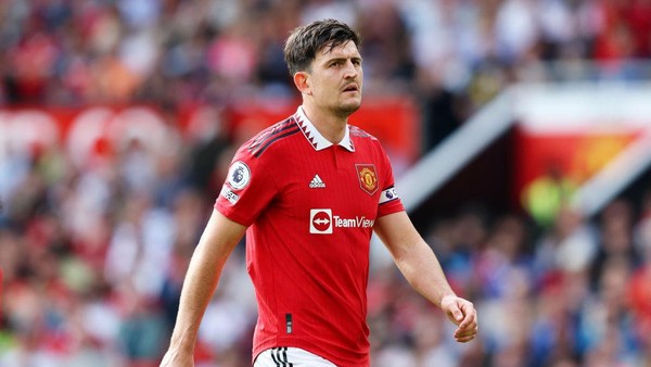 MANCHESTER, ENGLAND - MAY 28: Harry Maguire of Manchester United during the Premier League match between Manchester United and Fulham FC at Old Trafford on May 28, 2023 in Manchester, England. (Photo by Matt McNulty/Getty Images)