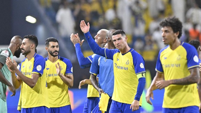 RIYADH, SAUDI ARABIA - MAY 23: Cristiano Ronaldo (7) of Al-Nassr during the Saudi Pro League week 28 soccer match between Al-Nassr and Al-Shabab at Alawwal Park Stadium in Riyadh, Saudi Arabia on May 23, 2023. (Photo by Mohammed Saad/Anadolu Agency via Getty Images)