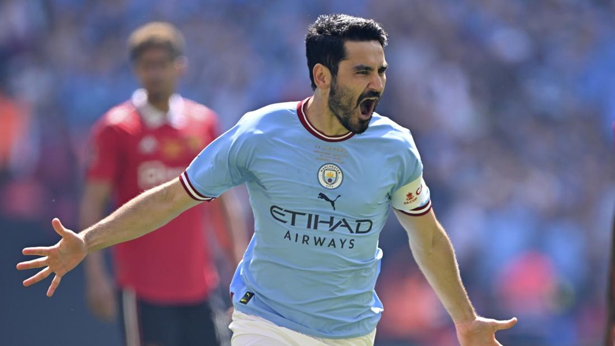 Ilkay Guendogan cetak gol tercepat final Piala FA. (Foto: Getty Images/Will Palmer/Allstar)