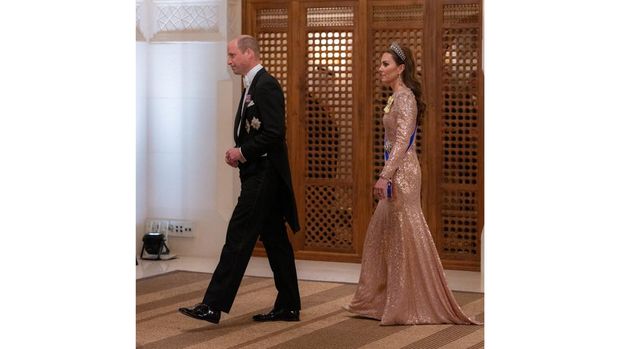 Britain's Prince William and Princess Catherine attend a reception on the day of the royal wedding of Jordan's Crown Prince Hussein and Rajwa Al Saif, in Amman, Jordan, June 1, 2023. Royal Hashemite Court (RHC)/Handout via REUTERS ATTENTION EDITORS - THIS IMAGE WAS PROVIDED BY A THIRD PARTY.