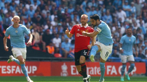 Soccer Football - FA Cup Final - Manchester City v Manchester United - Wembley Stadium, London, Britain - June 3, 2023 Manchester City's Ilkay Gundogan scores their first goal Action Images via Reuters/Paul Childs