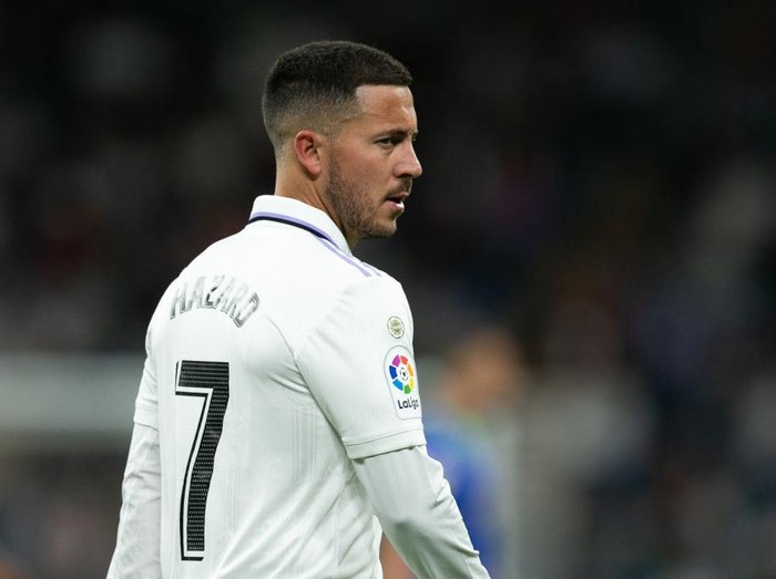 MADRID, SPAIN - MAY 13: Eden Hazard of Real Madrid looks on during the LaLiga Santander match between Real Madrid CF and Getafe CF at Estadio Santiago Bernabeu on May 13, 2023 in Madrid, Spain. (Photo by Florencia Tan Jun/Getty Images)