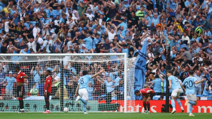Soccer Football - FA Cup Final - Manchester City v Manchester United - Wembley Stadium, London, Britain - June 3, 2023 Manchester Citys Ilkay Gundogan celebrates scoring their second goal Action Images via Reuters/Paul Childs