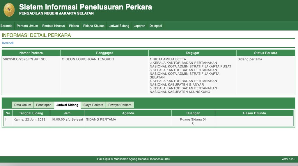 Ayah Nagita Slavina, Gideon Tengker, resmi mengajukan gugatan perdata terhadap mantan istrinya, Rieta Amilia. Sidang perdana untuk gugatan ini dijadwalkan pada Kamis, 22 Juni 2023 pukul 10.05 WIB.
