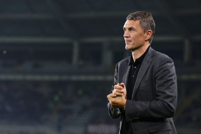 TURIN, ITALY - OCTOBER 30: Paolo Maldini of AC Milan looks on prior to the Serie A match between Torino FC and AC MIlan at Stadio Olimpico di Torino on October 30, 2022 in Turin, Italy. (Photo by Francesco Scaccianoce/Getty Images)