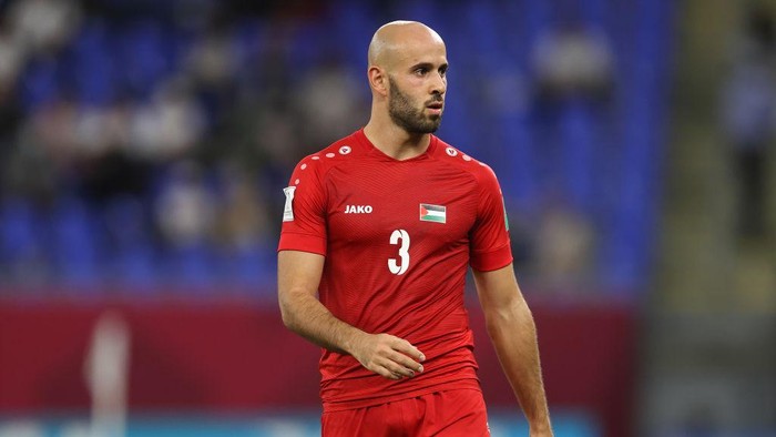 DOHA, QATAR - DECEMBER 07: Mohammed Rashid of Palestine during the FIFA Arab Cup Qatar 2021 Group C match Jordan and Palestine at Stadium 974 on December 7, 2021 in Doha, Qatar. (Photo by James Williamson - AMA/Getty Images)