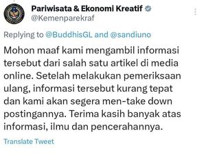 Akun Twitter Kemenparekraf Kena Senggol Umat Buddha, Berujung Minta Maaf