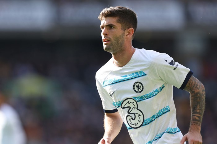 WOLVERHAMPTON, ENGLAND - APRIL 08:  Christian Pulisic of Chelsea during the Premier League match between Wolverhampton Wanderers and Chelsea FC at Molineux on April 8, 2023 in Wolverhampton, United Kingdom. (Photo by Matthew Ashton - AMA/Getty Images)