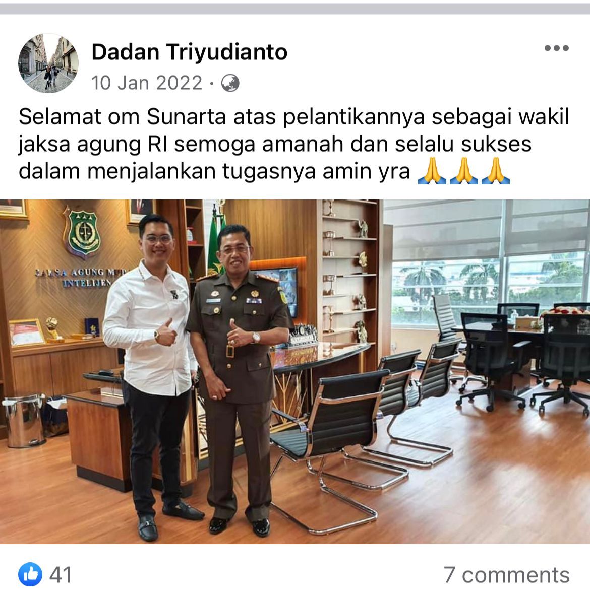 Dadan Tri Yudianto dan Wakil Jaksa Agung Sunarta (FB dadan)