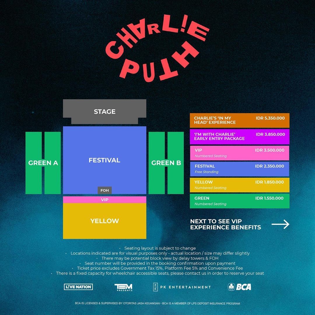 Ini Harga Tiket dan Seating Plan Konser Charlie Puth di Jakarta 8