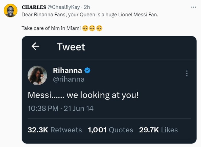 Meme Inter Miami Meme Lionel Messi gabung ke Inter Miami dan adu popularitas dengan Rihanna.