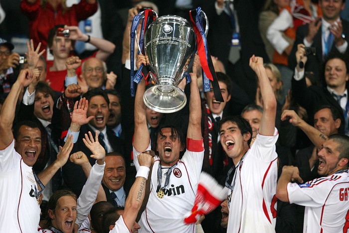 Inter Milan's defender Marco Materazzi celebrates after the UEFA Champions League final football match Inter Milan against Bayern Munich at the Santiago Bernabeu stadium in Madrid on May 22, 2010. Inter Milan won the Champions League with a 2-0 victory over Bayern Munich in the final at the Santiago Bernabeu. Argentine striker Diego Milito scored both goals for Jose Mourinho's team who completed a treble of trophies this season.  AFP PHOTO / CHRISTOPHE SIMON (Photo credit should read CHRISTOPHE SIMON/AFP via Getty Images)