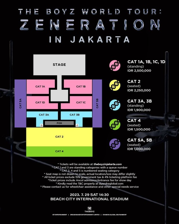 Detail seat plan dan harga tiket konser THE BOYZ/ Foto: instagram.com/dyandraglobal