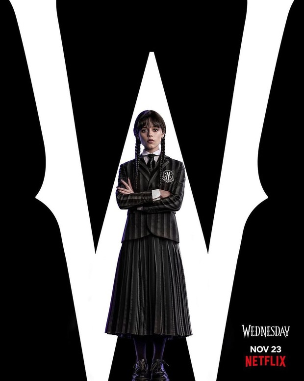 Poster serial Netflix bertajuk Wednesday.