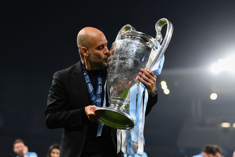 Josep Guardiola lifting the trophy during the Istanbul 2023 UEFA Champions League Final, disputed on Ataturk Olympic Stadium, 10 June 2023 Istanbul (Photo by Flaviu Buboi/NurPhoto via Getty Images)