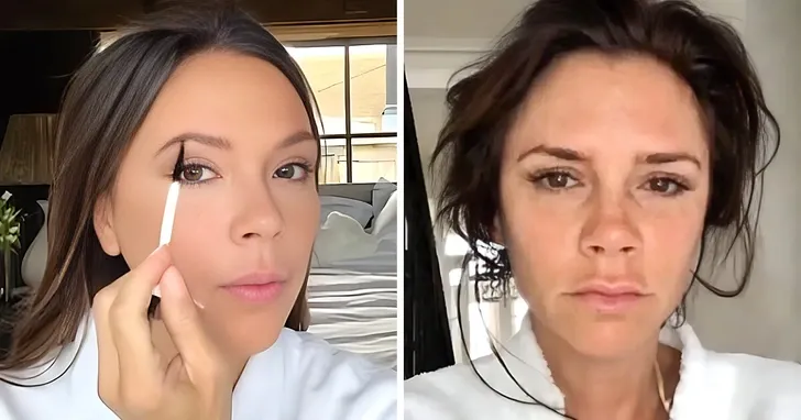 Penampakan alis Victoria Beckham tanpa makeup.