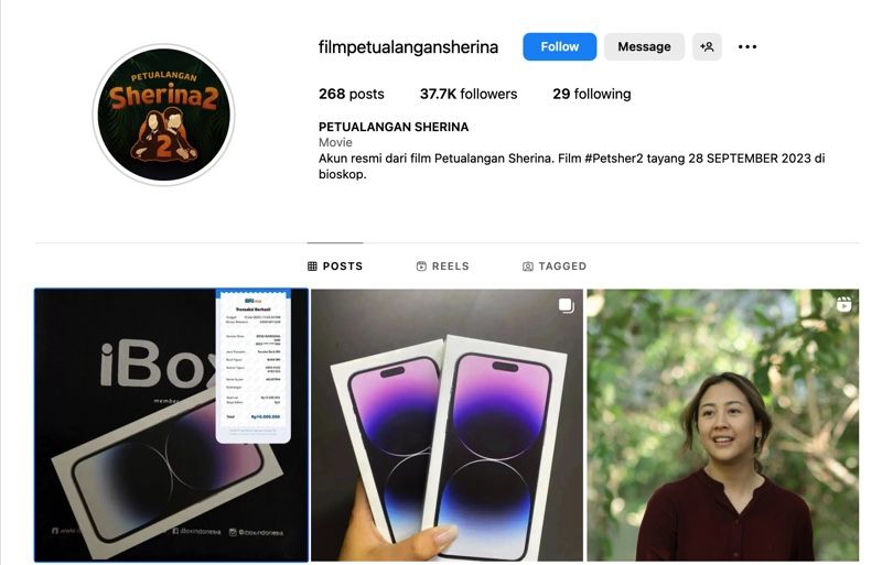 Instagram Petualangan Sherina diretas