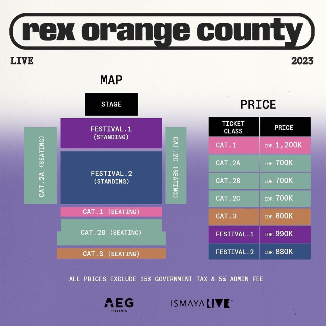 Harga Tiket konser Rex Orange County di Jakarta lengkap dengan seating