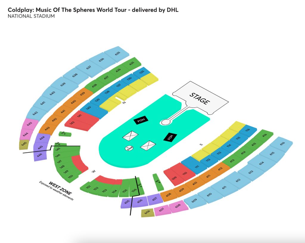 Layout seatmap konser Coldplay di Singapura yang bisa dipilih fan saat membeli tiket.