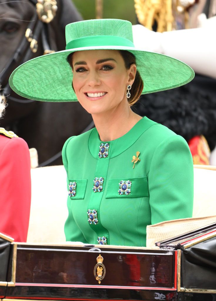 LONDON, ENGLAND - JUNE 17: Catherine, Princess of Wales is seen during Trooping the Colour on June 17, 2023 in London, England. Trooping the Colour is a traditional parade held to mark the British Sovereign's official birthday. It will be the first Trooping the Colour held for King Charles III since he ascended to the throne. (Photo by Karwai Tang/WireImage)