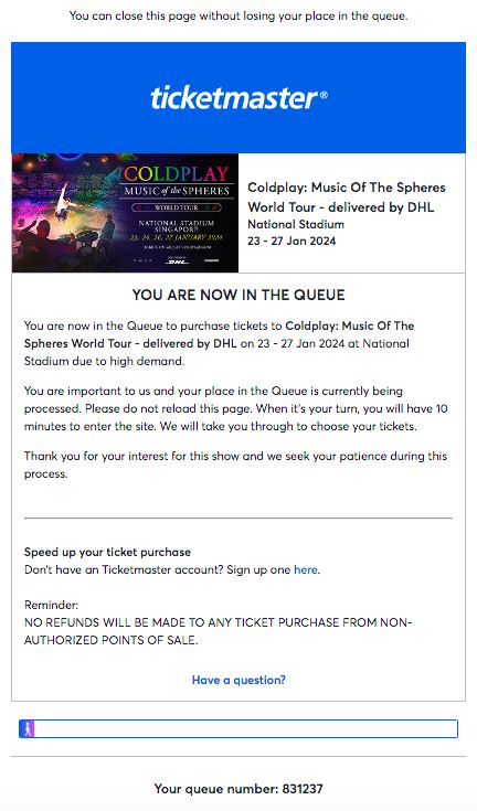 Antrean pembelian tiket konser Coldplay di Singapura mencapai 800 ribu lebih pada Senin (19/6).