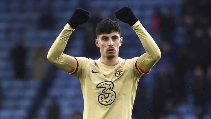 Chelseas Kai Havertz during the English Premier League soccer match between Leicester City and Chelsea at King Power stadium in Leicester, England, Saturday, March 11, 2023. (AP Photo/Rui Vieira)