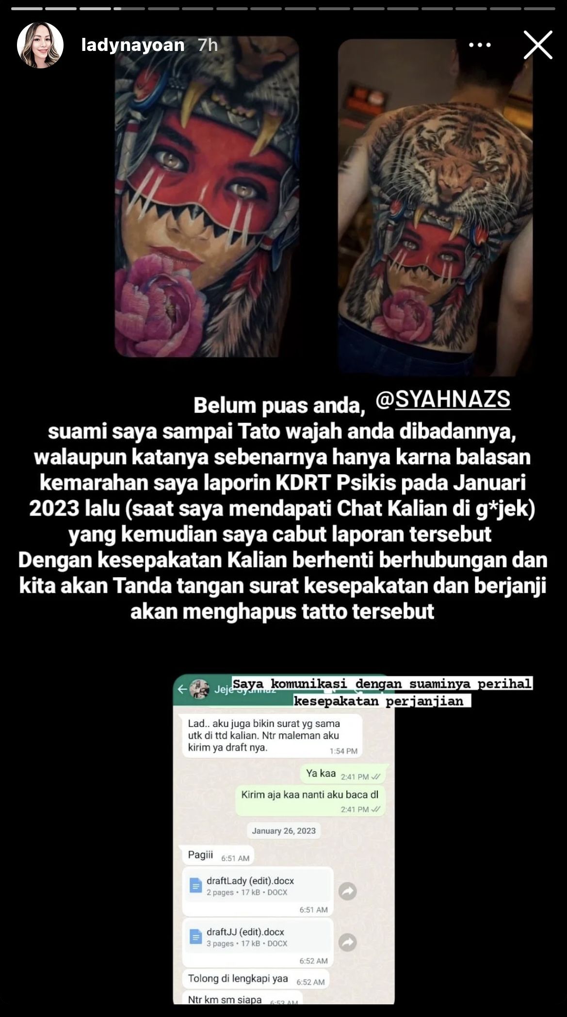 Lady Nayoan ungkap tato wajah Syahnaz di tubuh suaminya