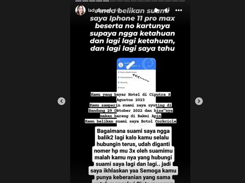 istri Rendy Kjaernett, Lady Veronica Nayoan, menuding suaminya sudah melakukan hubungan terlarang dengan Syahnaz Sadiqah selama setahun terakhir.