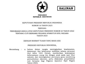 Link Keppres No 16 Tahun 2023 Libur Cuti Bersama Idul Adha bagi ASN Link Keppres No 16 Tahun 2023 Libur Cuti Bersama Idul Adha bagi ASN