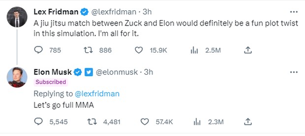 Tangkapan layar balasan twit milik Elon Musk/twitter/elonmusk Potret twit yang ditulis oleh Elon Musk.