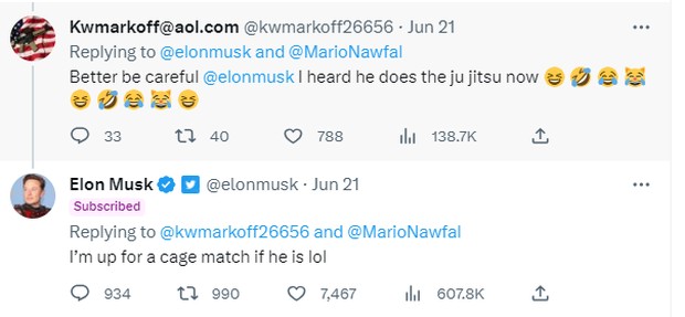 Tangkapan layar balasan twit milik Elon Musk/twitter/elonmusk Potret twit yang ditulis oleh Elon Musk.
