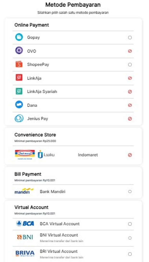 Pilih Metode Pembayaran