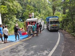 Ceceran Minyak Jadi Penyebab Truk Terguling di Jalur Gumitir Jember