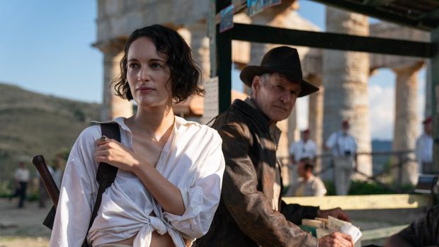 Indiana Jones and the Dial of Destiny (2023) (L-R): Helena (Phoebe Waller-Bridge) and Indiana Jones (Harrison Ford) in Lucasfilm's Indiana Jones and the Dial of Destiny. ©2022 Lucasfilm Ltd. & TM. All Rights Reserved.