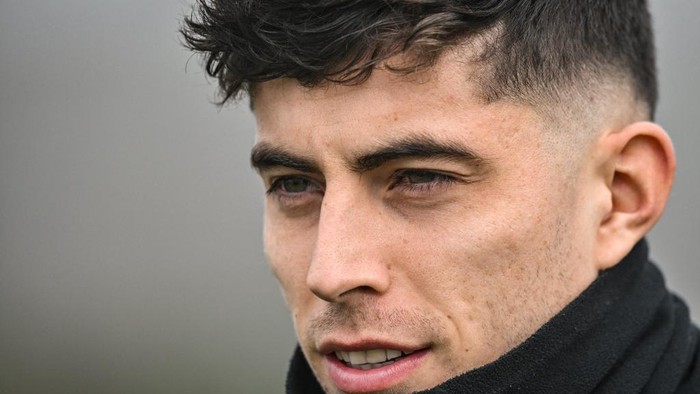 Chelseas German midfielder Kai Havertz attends a team training session at Chelseas Cobham training facility in Stoke DAbernon, southwest of London on February 14, 2023 on the eve of their UEFA Champions League round of 16 football match against Borussia Dortmund. (Photo by Glyn KIRK / AFP)