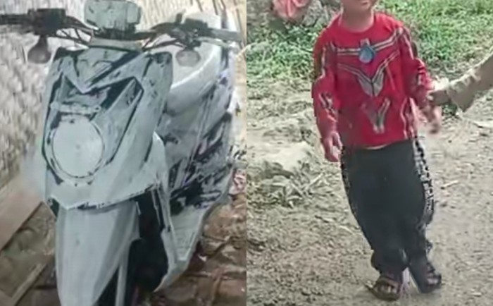 Bocil coret motor pakai cat tembok.