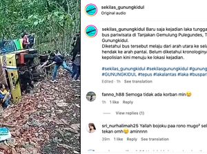 Bus Rombongan Wisatawan Terguling di Tanjakan Gemulung GunungKidul Bus Rombongan Wisatawan Terguling di Tanjakan Gemulung GunungKidul
