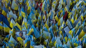Ribuan Bendera Ukraina jadi Tanda Kenangan untuk Tentara yang Gugur