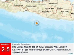 Gempa M 2,5 Bantul Pagi Ini, Kedalamannya 26 Km
