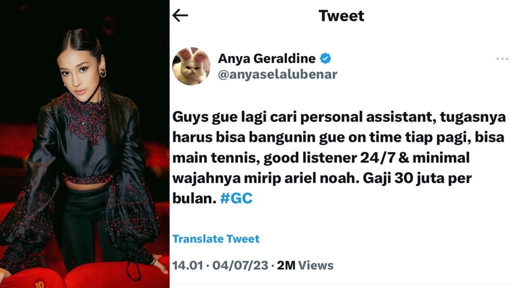 Anya Geraldine mencari asisten pribadi