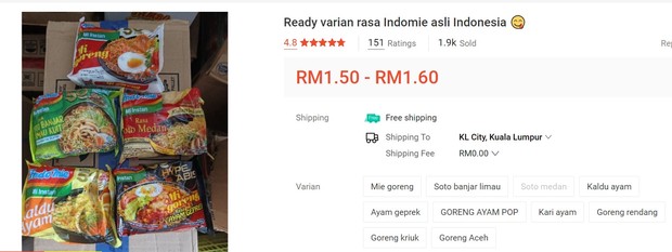 Harga Indomie di Malaysia/Foto: Shopee Malaysia Harga Indomie di Malaysia