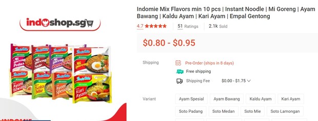 Harga Indomie di Singapore/Foto: Shopee Singapore Harga Indomie di Singapore