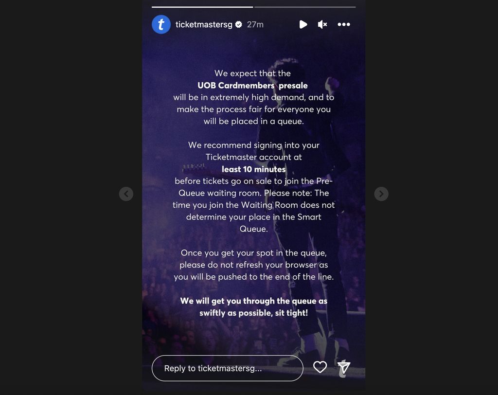 Pihak Ticketmaster Singapura meminta para calon pembeli tiket Taylor Swift The Eras Tour di negara itu untuk mempersiapkan diri lebih awal lantaran pengunjung diprediksi akan membeludak.