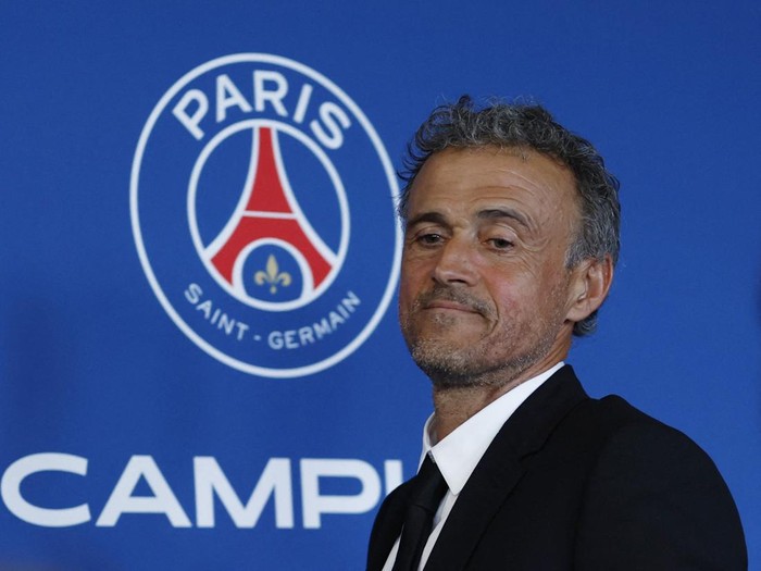 Soccer Football - Paris St Germain  - Paris St Germain unveil new coach Luis Enrique - Paris-Saint-Germain Training Centre, Poissy, France - July 5, 2023  Paris St Germain's new coach Luis Enrique after the press conference REUTERS/Gonzalo Fuentes
