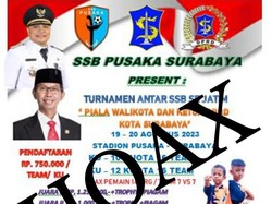 Poster Turnamen Sepakbola Antar-SSB Piala Wali Kota Surabaya Hoaks!