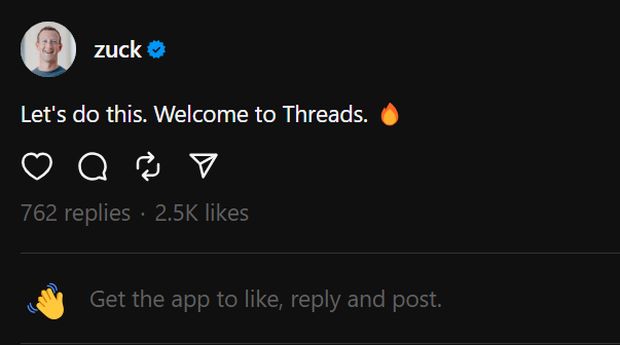 Postingan pertama Mark Zuckerberg di Threads