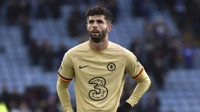 Chelseas Christian Pulisic during the English Premier League soccer match between Leicester City and Chelsea at King Power stadium in Leicester, England, Saturday, March 11, 2023. (AP Photo/Rui Vieira)