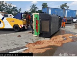 Pikap Terguling di Tol Jagorawi Arah Jakarta, Istri Sopir Terluka
