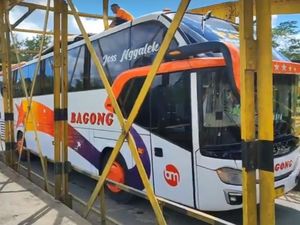 Niat Potong Jalur, Bus Bagong Justru Nyangkut di Jembatan Trenggalek